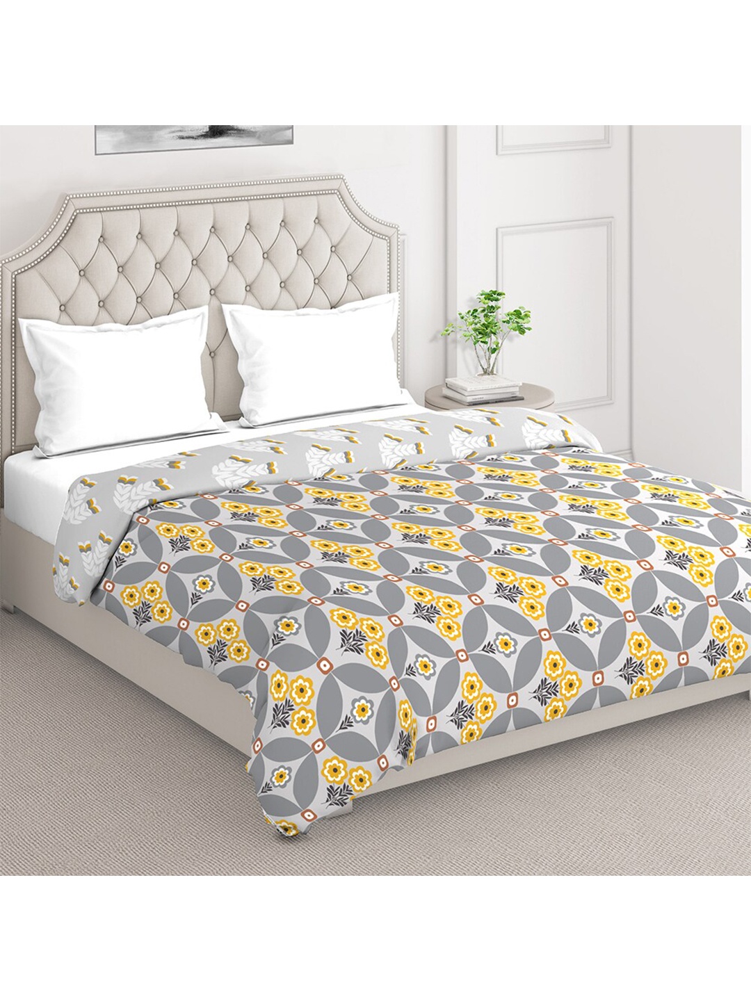 

Layers Firenze Grey & Yellow Floral Mild Winter 120 GSM Cotton Double Bed Comforter