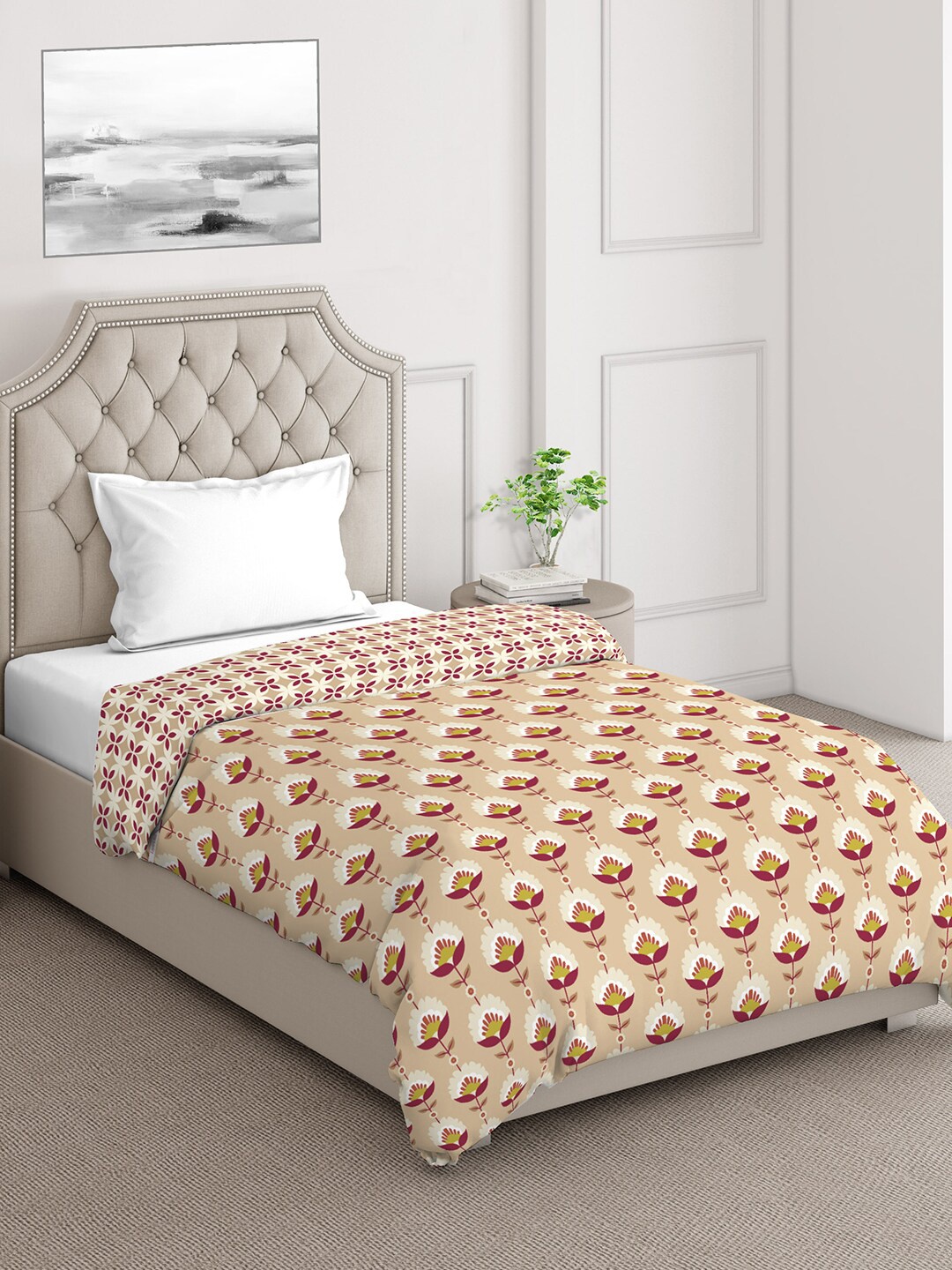 

Layers Firenze Brown & Pink Floral Mild Winter 120 GSM Cotton Single Bed Comforter