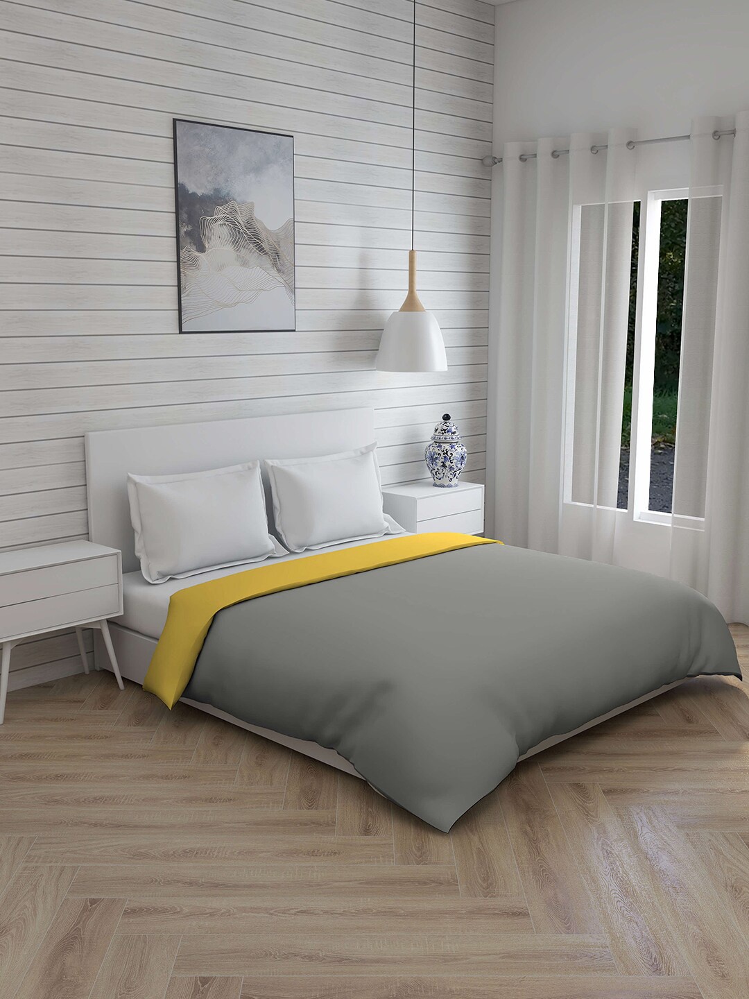 

Layers Savona Grey & Yellow Mild Winter 120 GSM Cotton Double Bed Comforter