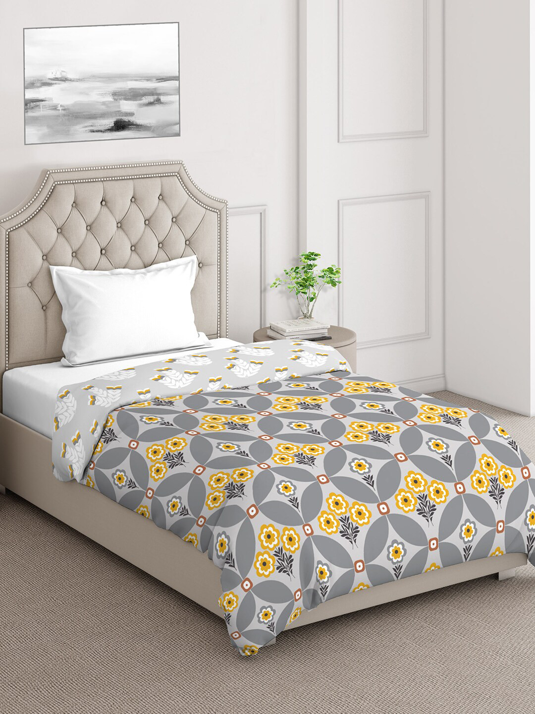 

Layers Firenze Grey & Yellow Floral Mild Winter 120 GSM Cotton Single Bed Comforter