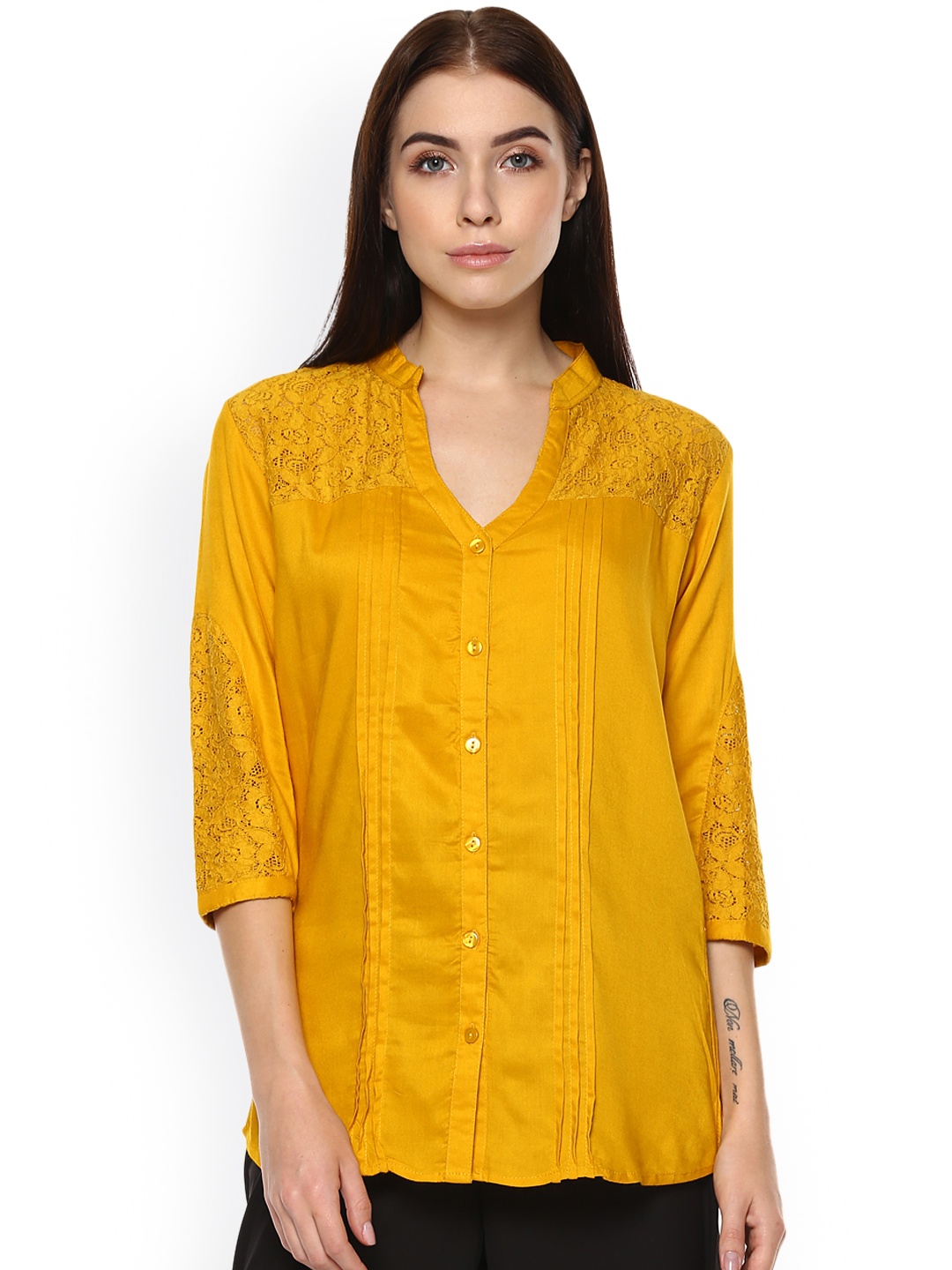 

Hapuka Women Mustard Yellow Solid Shirt Style Top