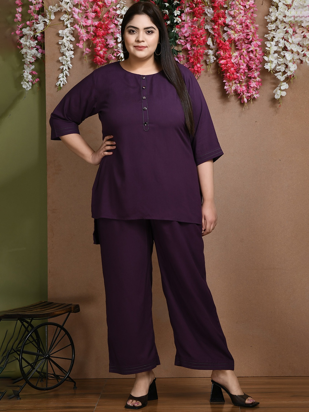 

PrettyPlus by Desinoor.com Plus Size Anchor Purple Co-ord Set