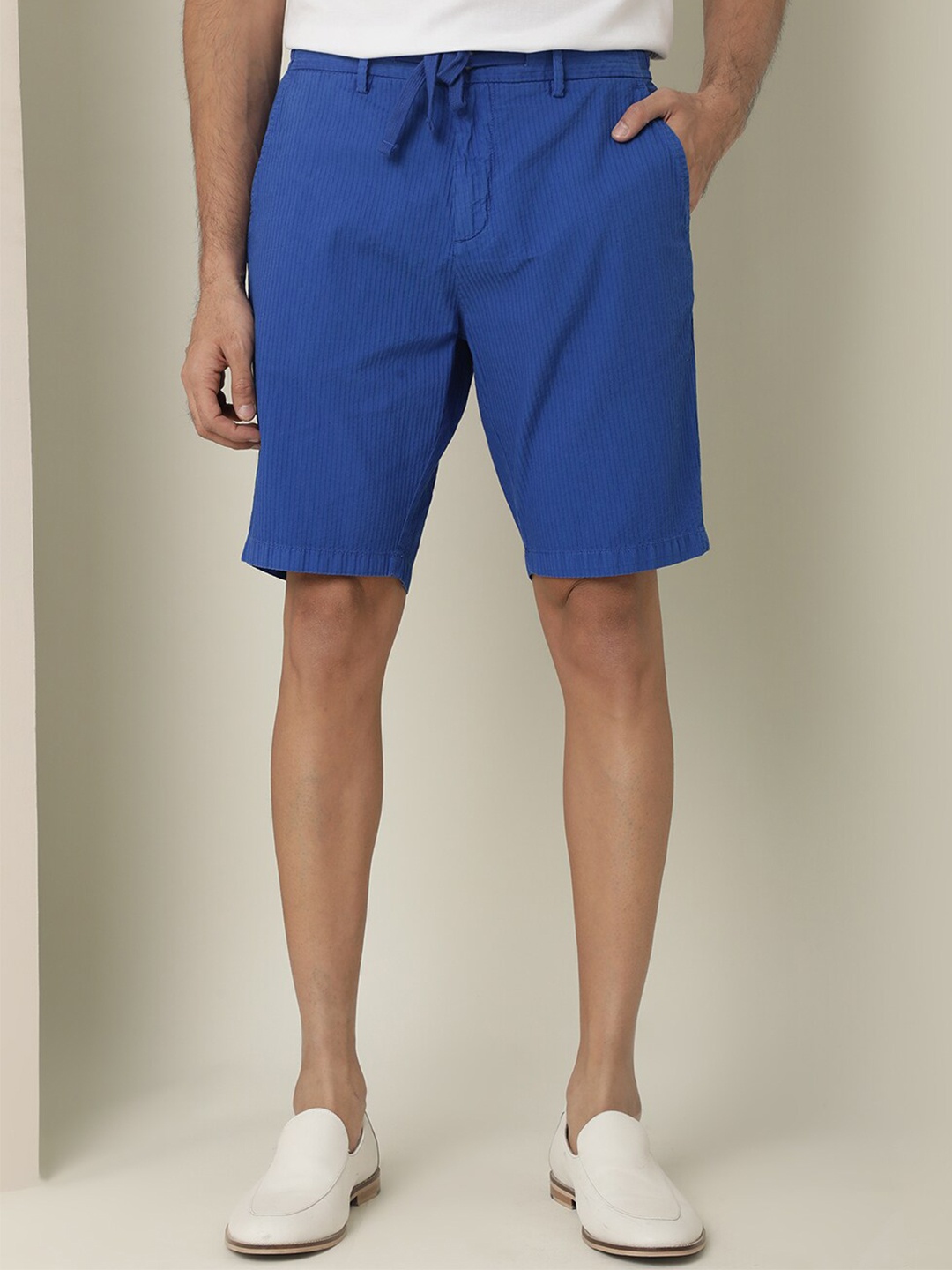 

RARE RABBIT Men Monty Slim Fit Mid-Rise Cotton Shorts, Blue