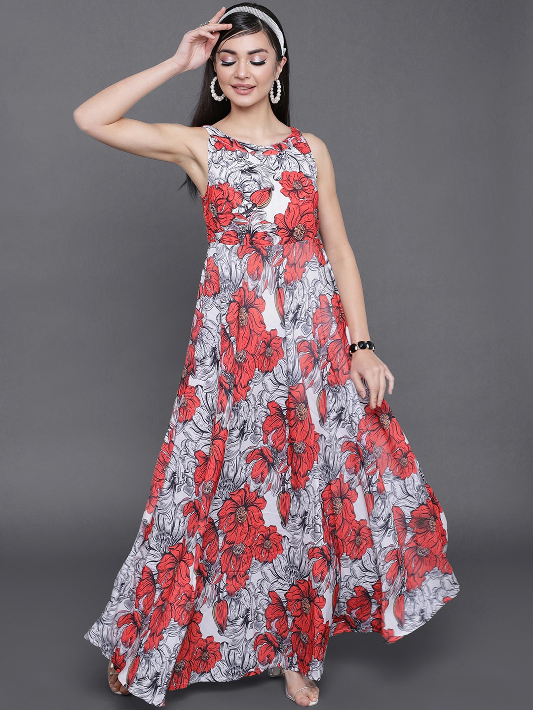 

saubhagya Floral Maxi Dress, White