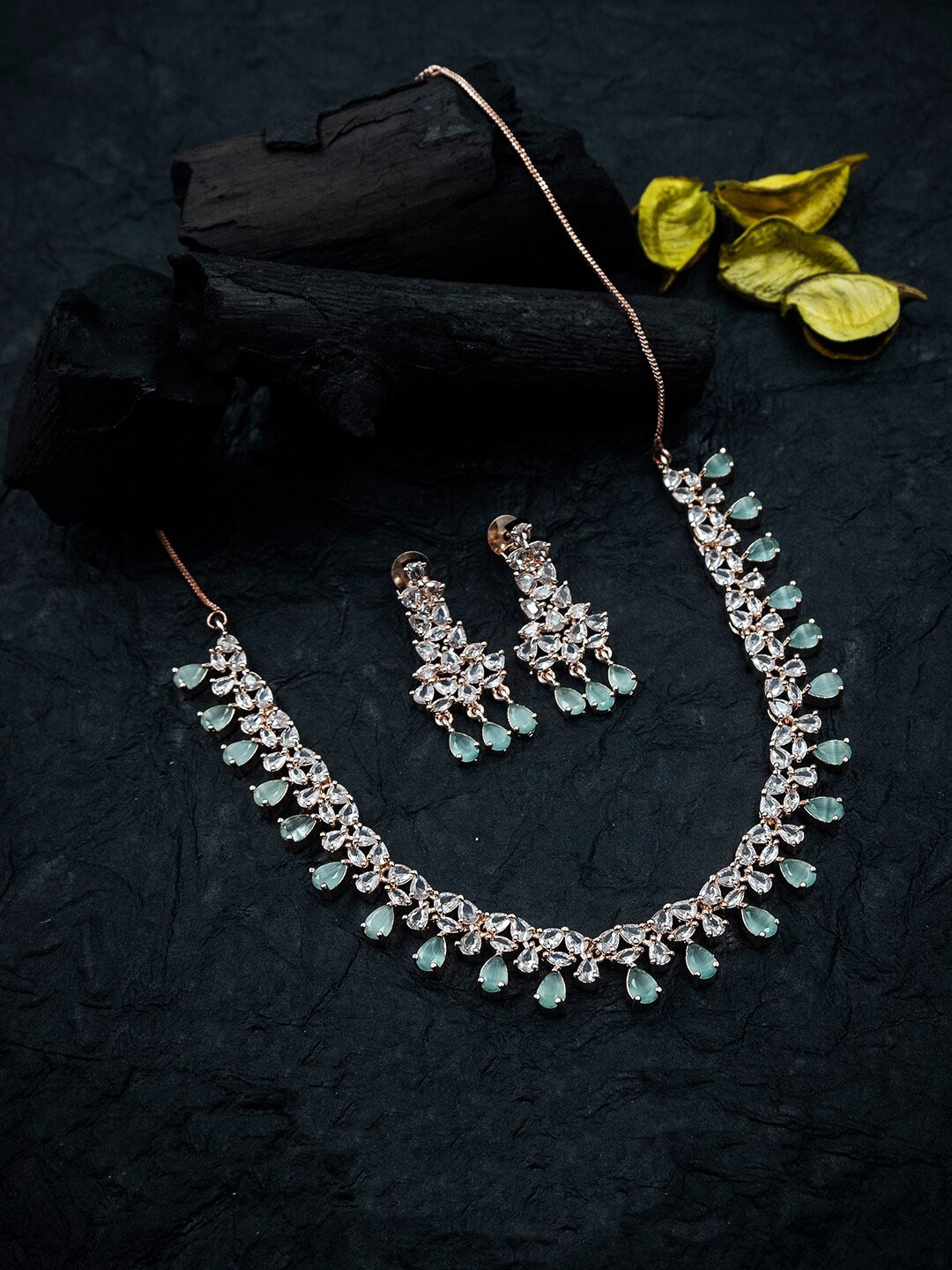 

StileAdda Rose Gold-Plated CZ Studded Jewellery Set, Green