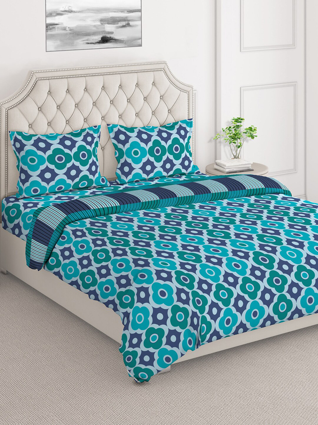 

Layers DuroCount Blue & Green Floral Printed Superfine Cotton Double Queen Bedding Set