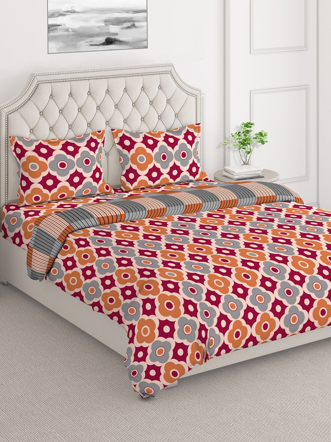 

Layers Firenze Red & Orange Floral Printed Superfine Cotton Double Queen Bedding Set