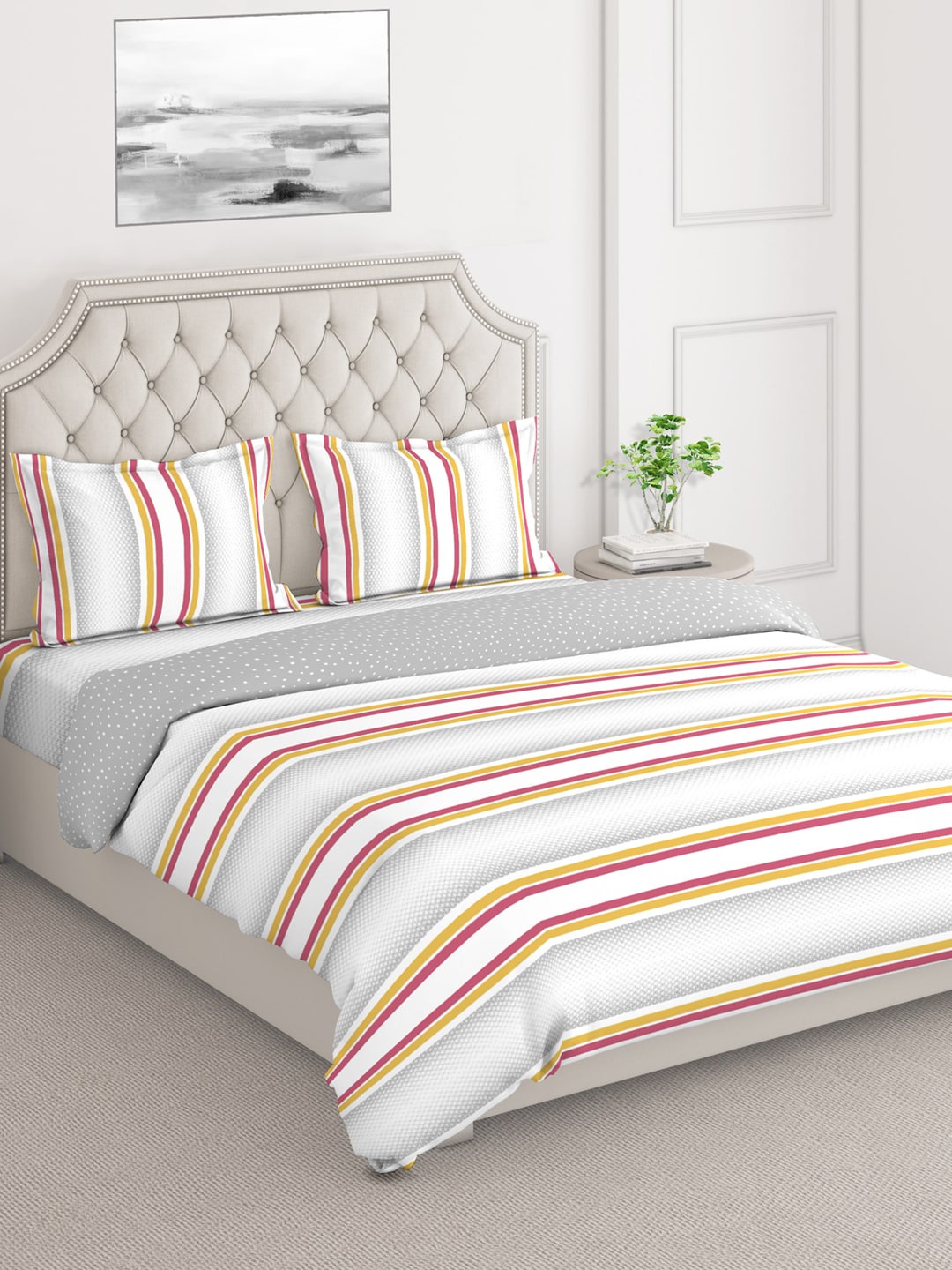 

Layers Duro Count White & Pink Striped Superfine Double Queen Bedding Set