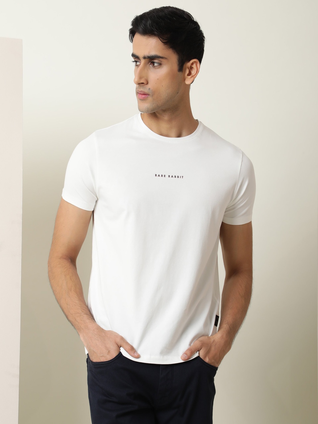 

RARE RABBIT Men Rabbi Slim Fit Cotton T-Shirt, White