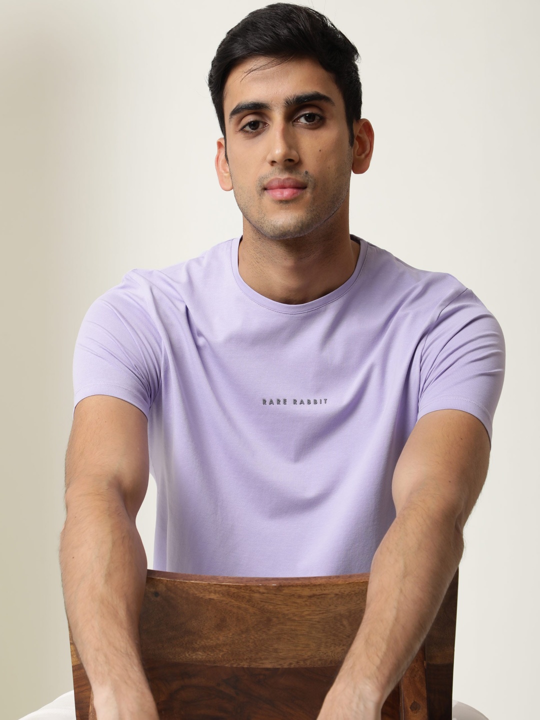 

RARE RABBIT Men Rabbi Regular Fit Brand Logo Printed Cotton T-Shirt, Lavender