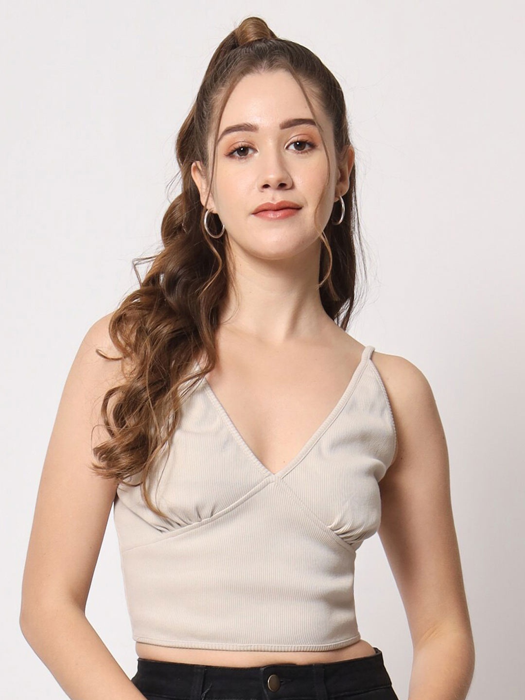 

CHARMGAL Bralette Rib Knit Crop Top, Beige