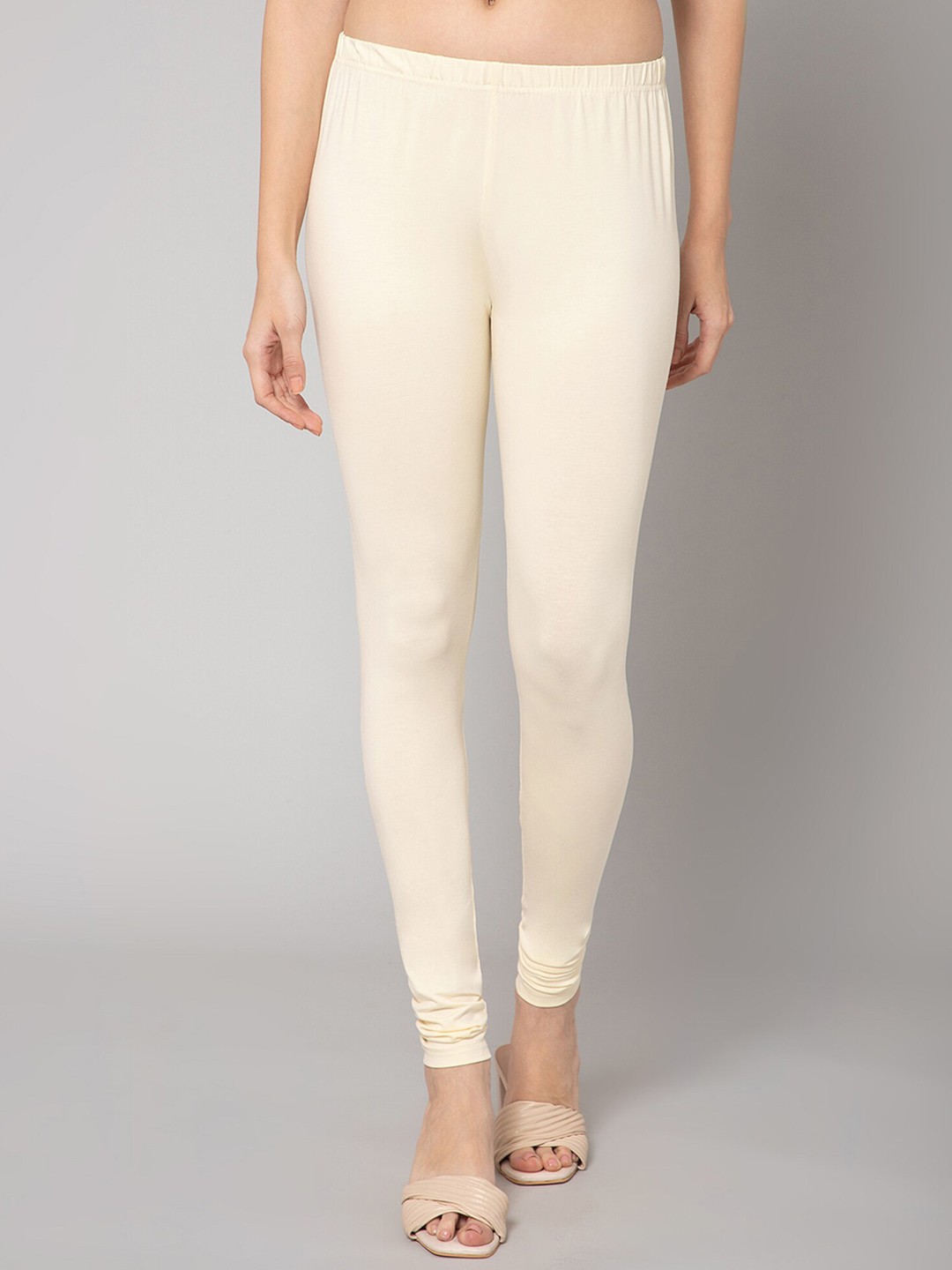

Cantabil Knitted Cotton Skinny-Fit Churidar Length Leggings, Cream