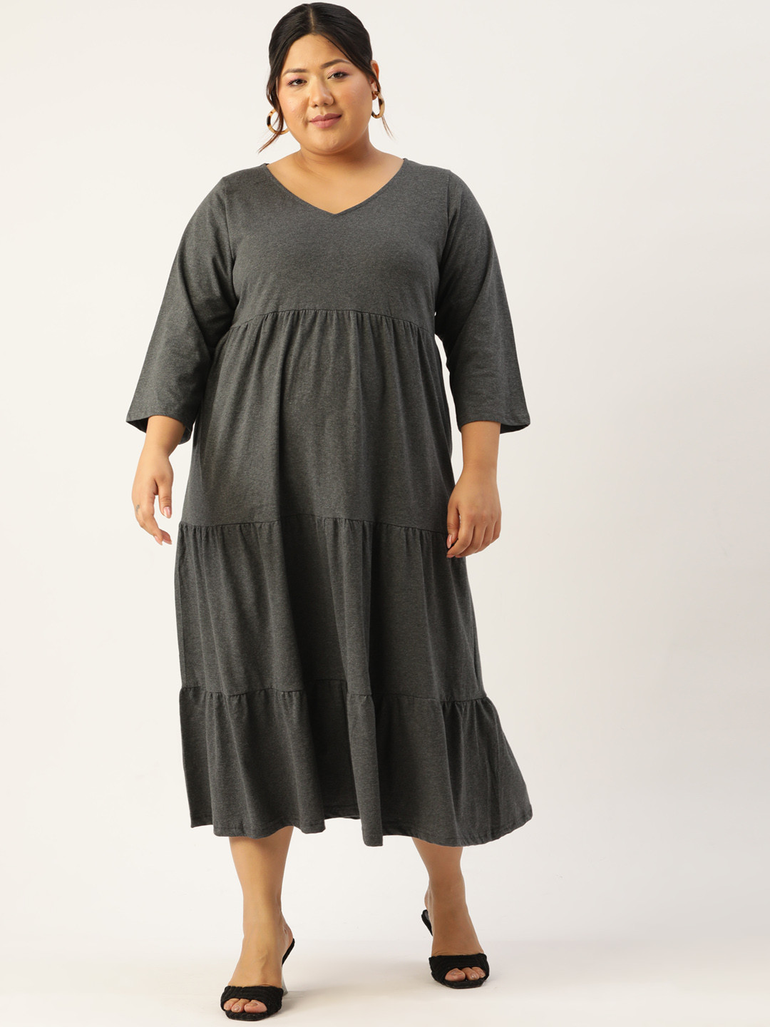 

theRebelinme Plus Size A-Line Cotton Midi Dress, Charcoal