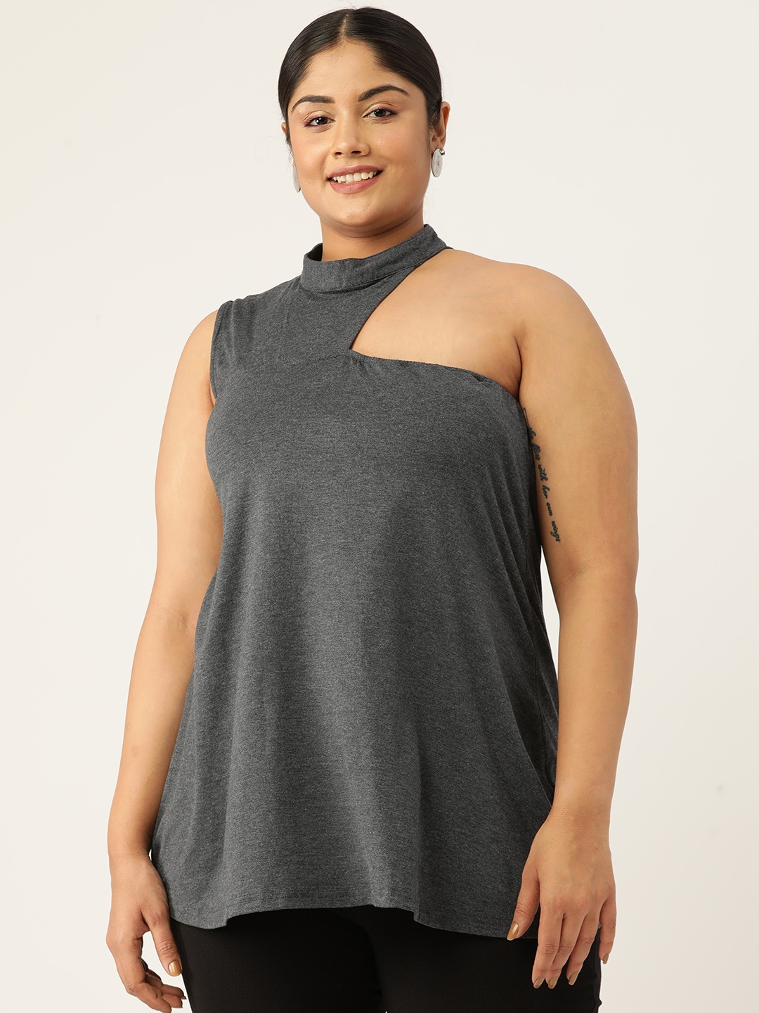 

theRebelinme Plus Size Longline Top, Charcoal