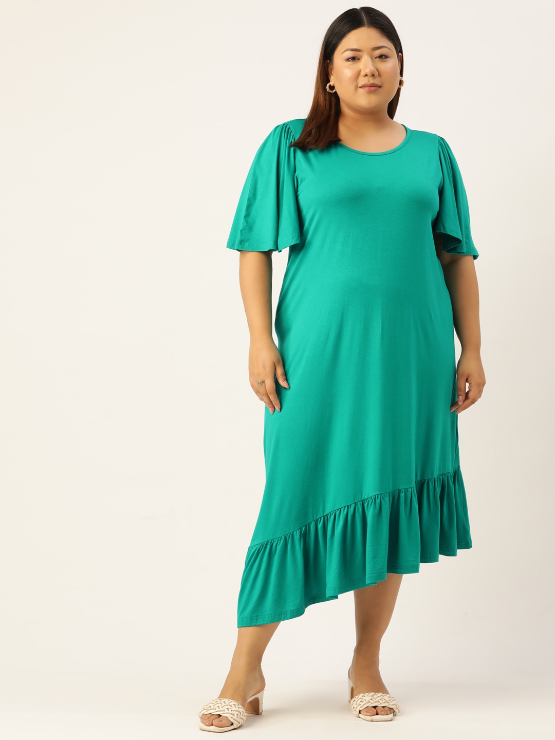 

theRebelinme Plus Size A-Line Midi Dress, Sea green