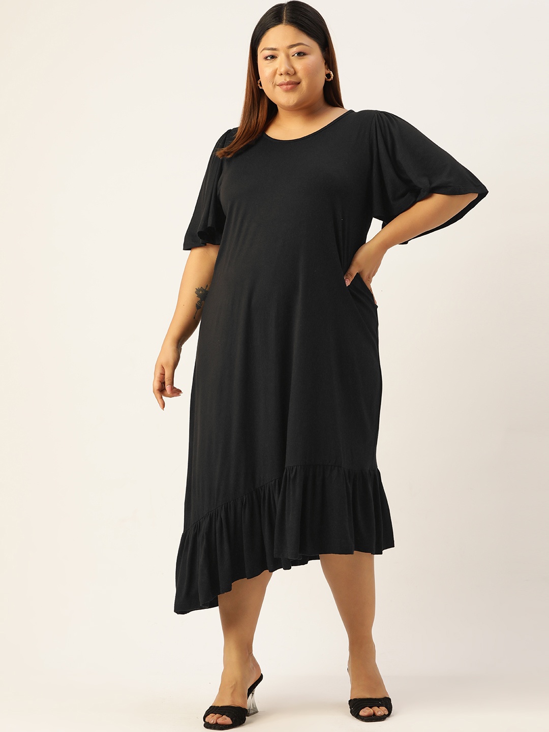 

theRebelinme Plus Size A-Line Midi Dress, Black