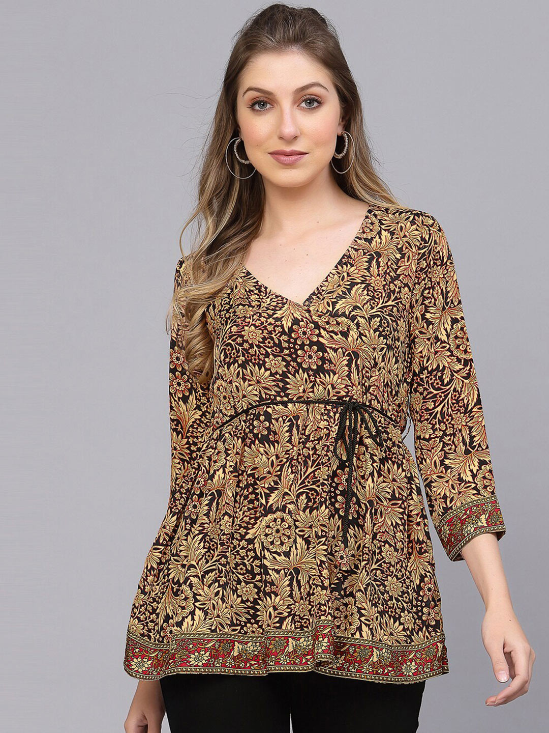 

Selvia Floral Print Wrap Top, Brown