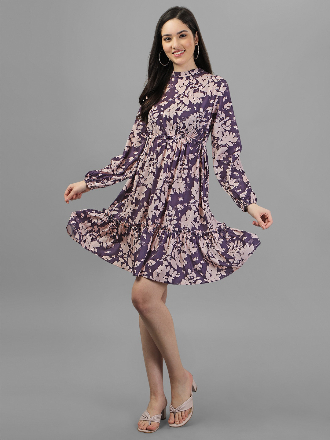 

Masakali.Co Floral Printed Georgette Fit and Flare Dress, Purple