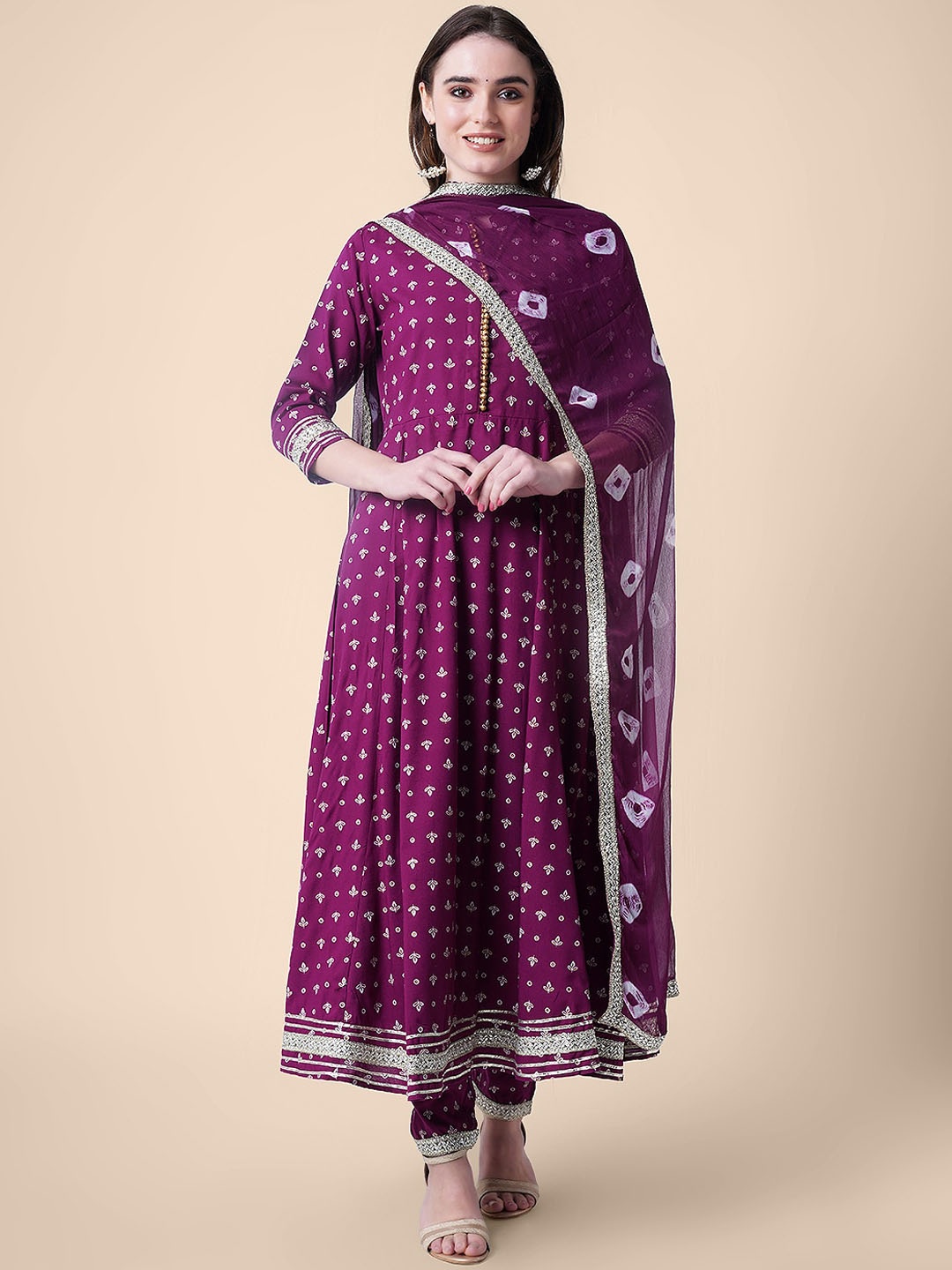 

Mollar Women Ethnic Motifs Printed Empire Kurta With Trousers & Dupatta, Burgundy
