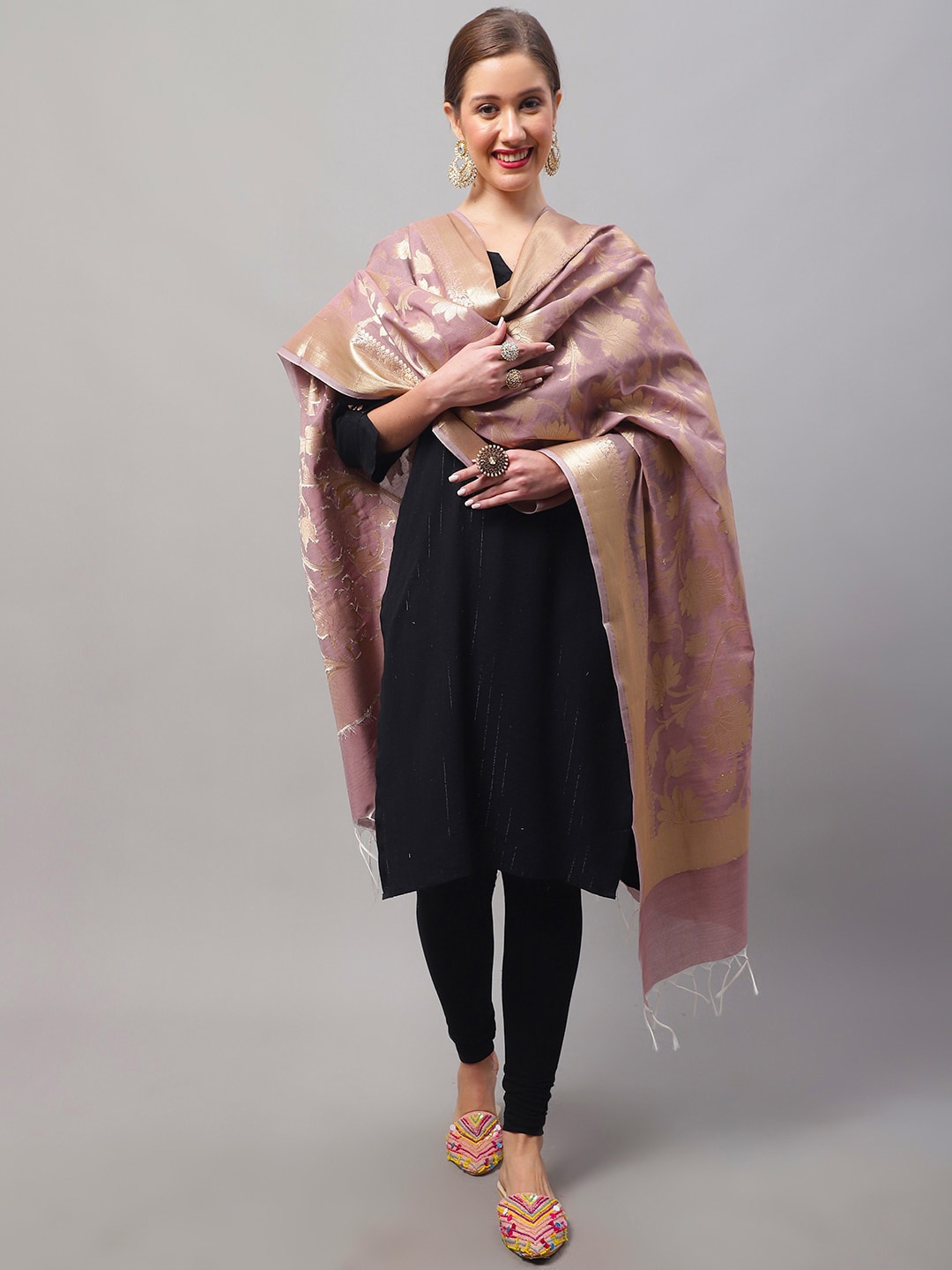 

LOOM LEGACY Woven Design Cotton Silk Dupatta with Zari, Copper