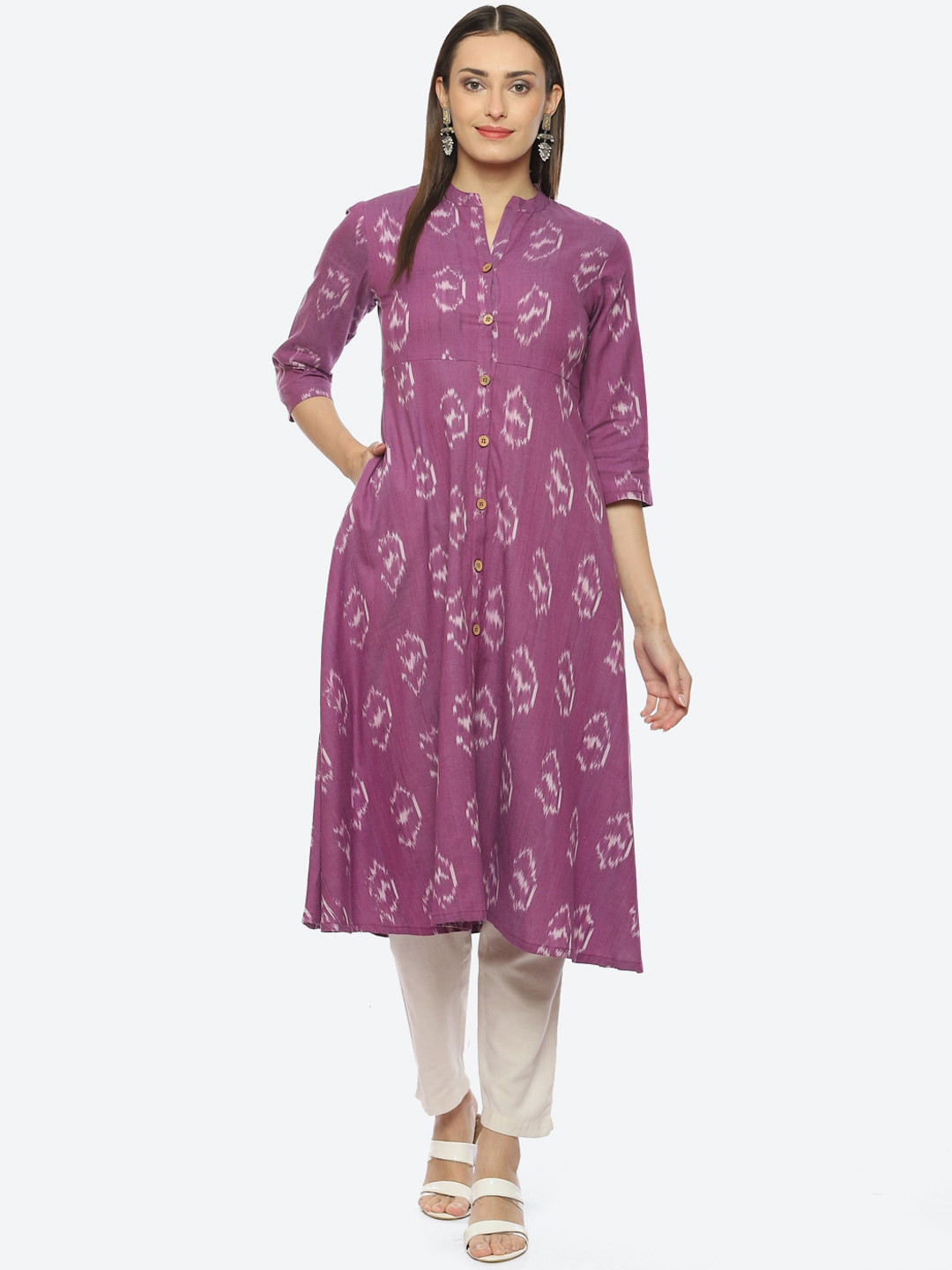 

Biba Women Ethnic Motifs Printed Pure Cotton A-Line Kurta, Purple