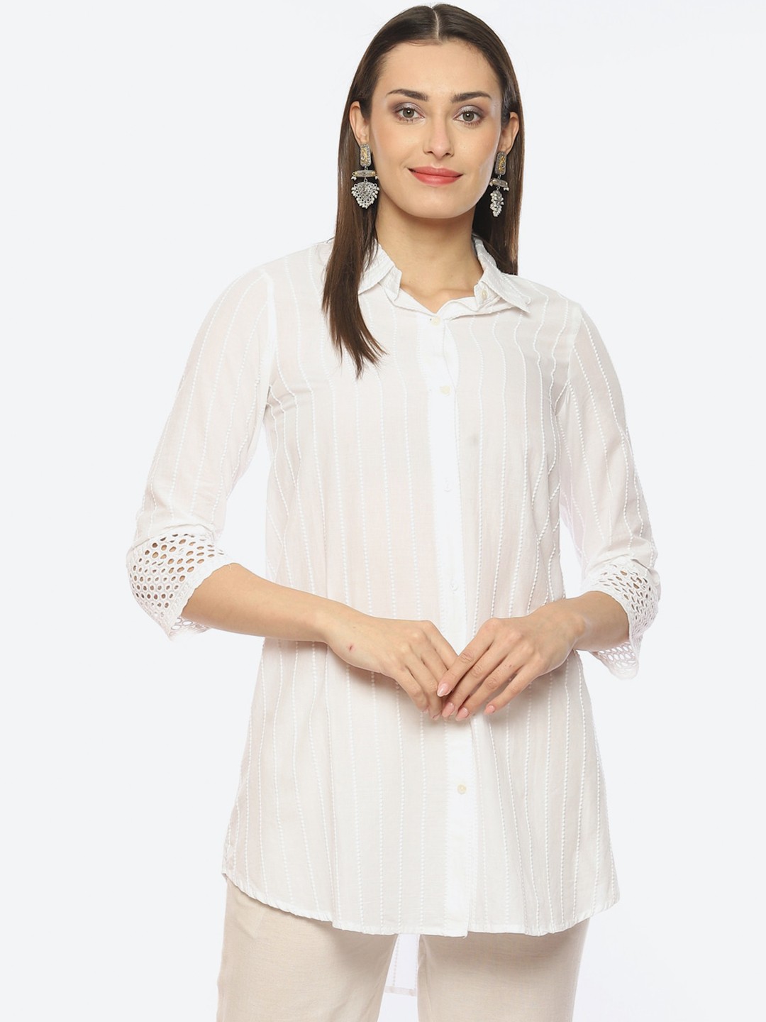 

Biba Women Classic Striped Casual Cotton Shirt, White