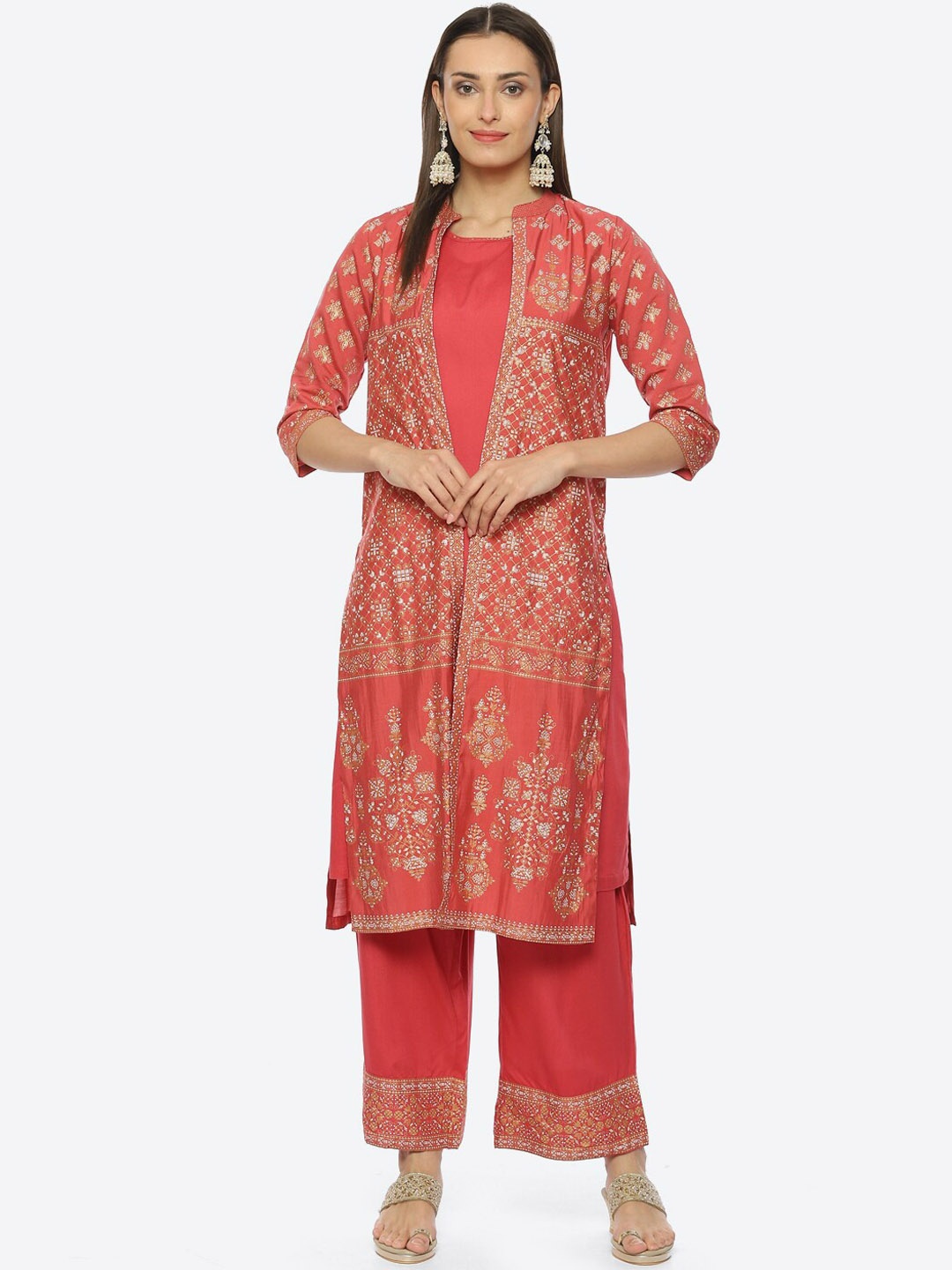 

Biba Women Kurta With Palazzos With Jacket, Pink