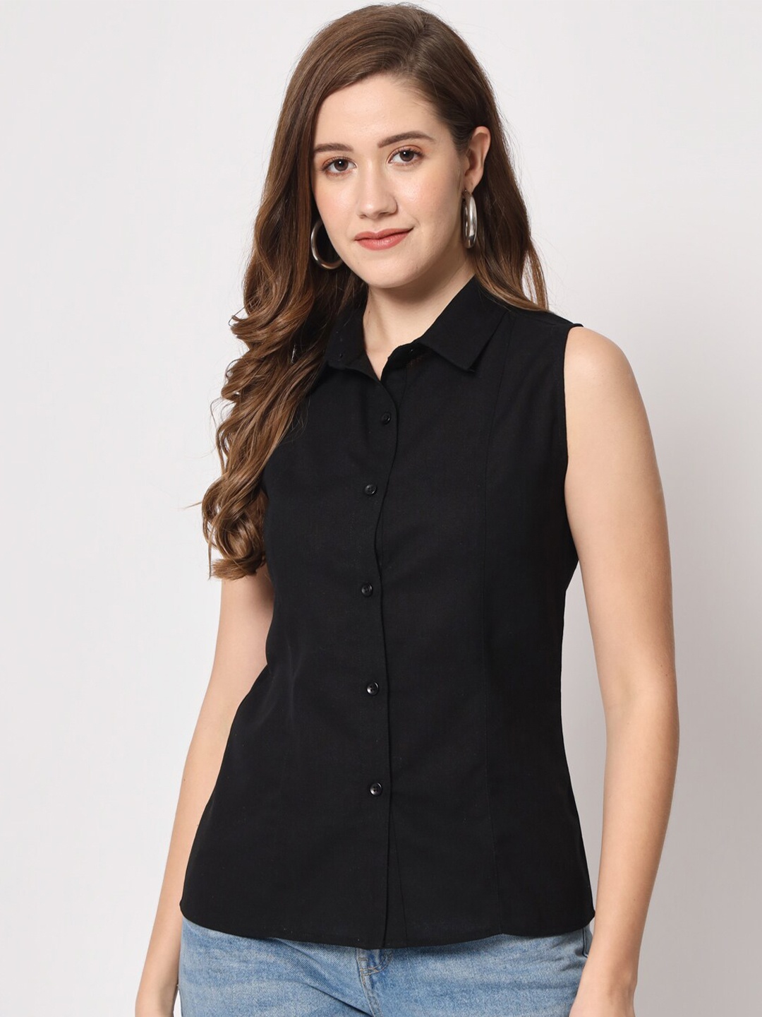 

CHARMGAL Spread Collar Shirt Style Top, Black