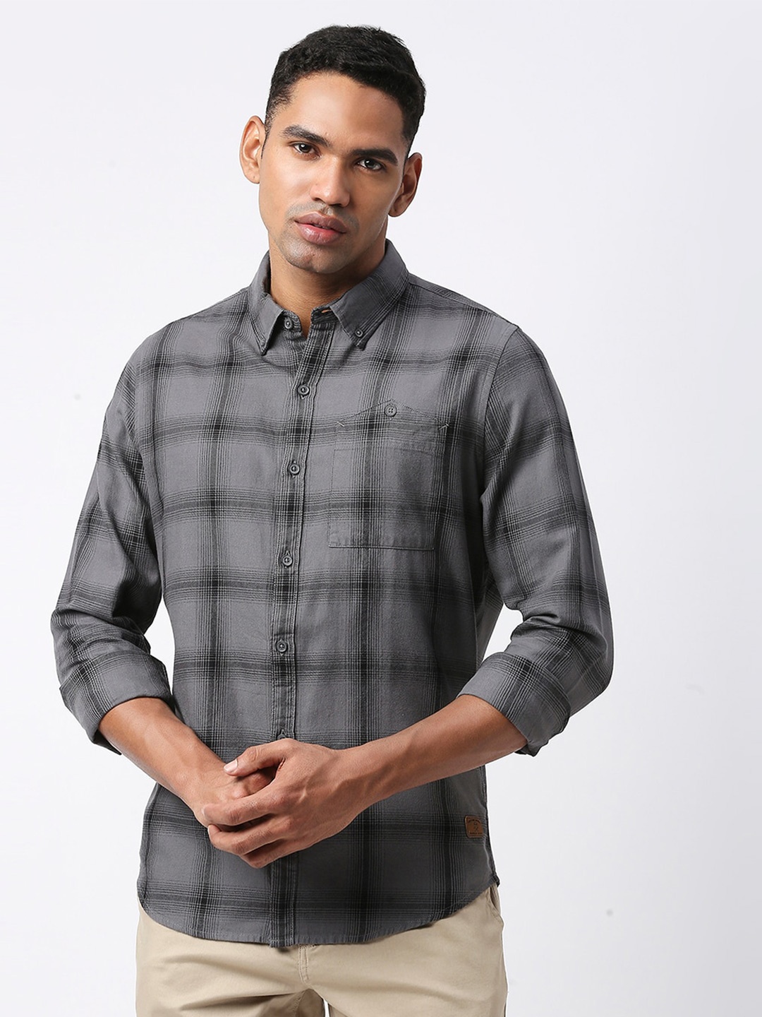 

Thomas Scott Men Premium Slim Fit Tartan Checked Casual Pure Cotton Shirt, Grey