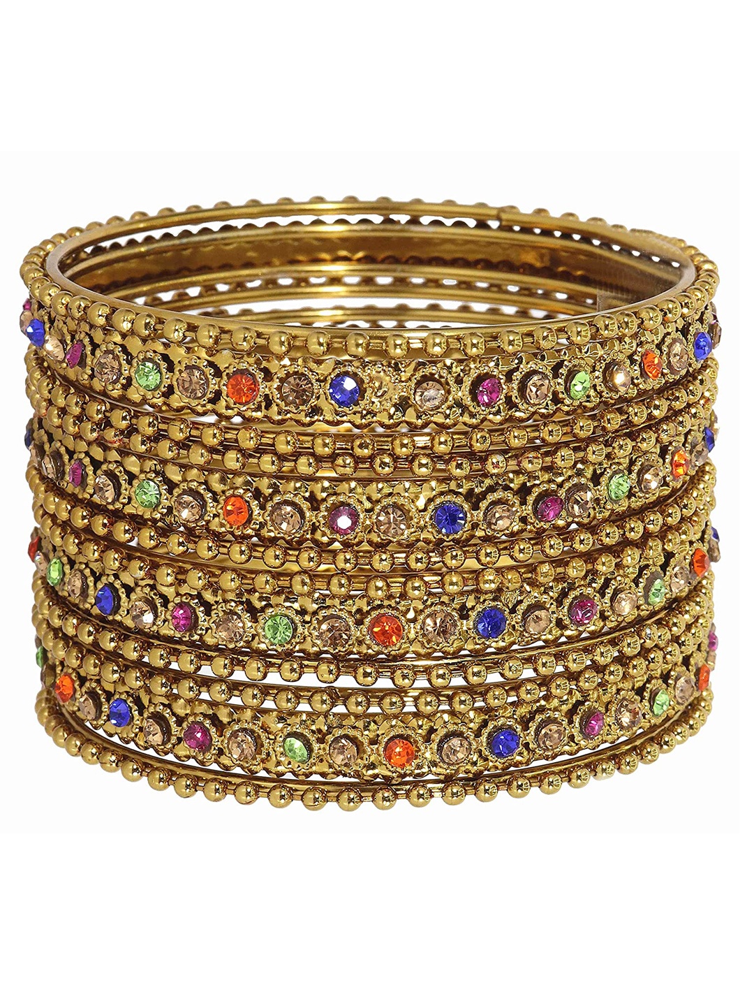 

NMII Set Of 12 Gold-Plated Zircon Studded & Beaded Bangles, Blue