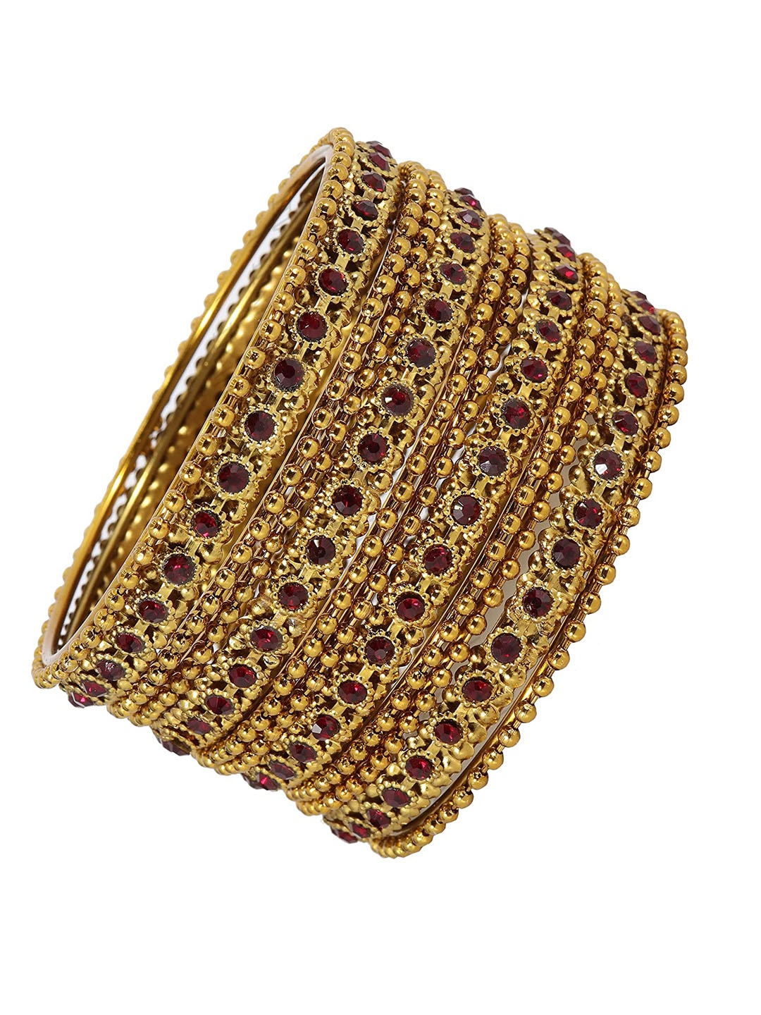 

NMII Set Of 12 Stone-Studded & Linked with Ball Chain Bangles, Maroon