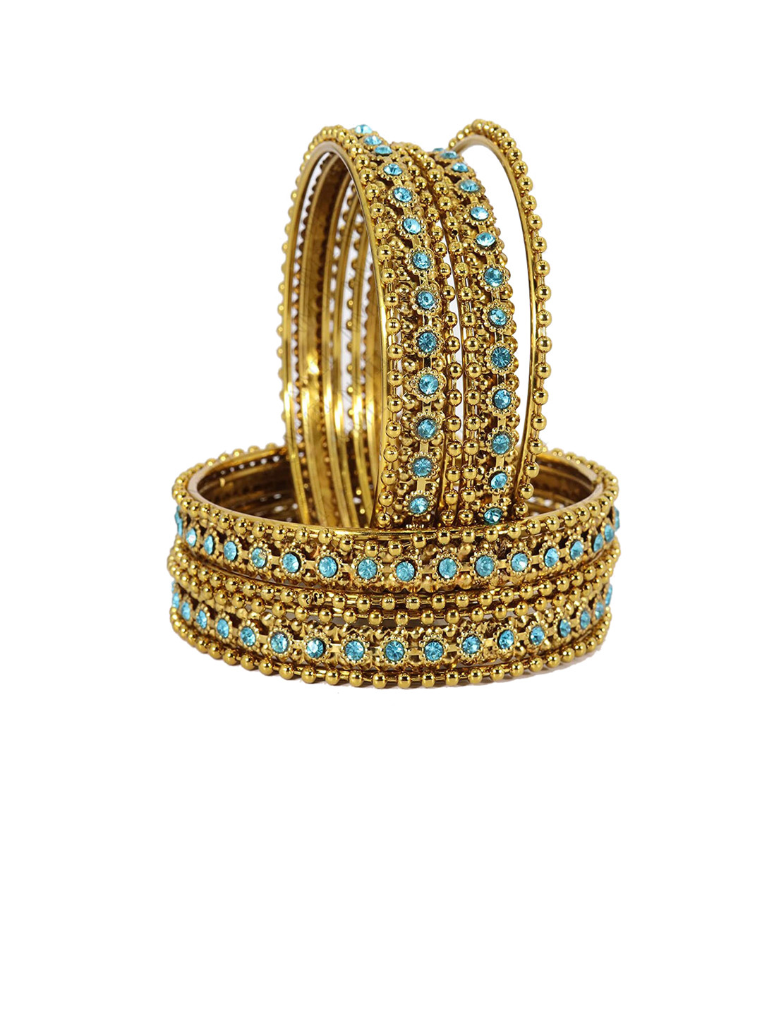 

NMII Set Of 12 Gold Plated Cubic Zirconia-Studded Bangle Set, Turquoise blue