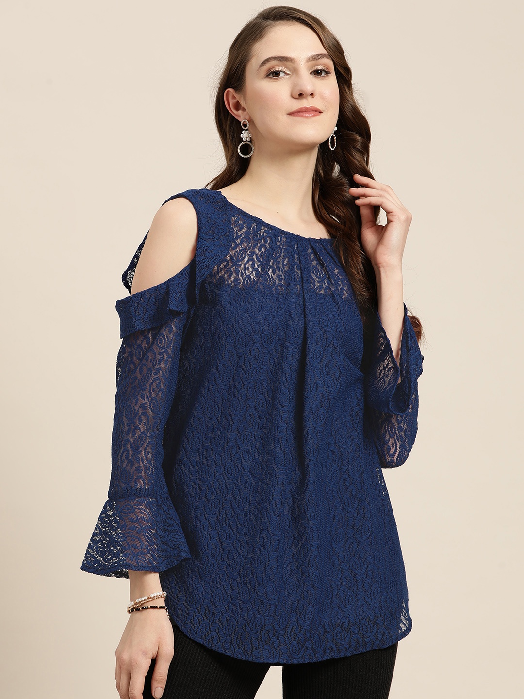 

Qurvii Longline Sheer Top, Navy blue