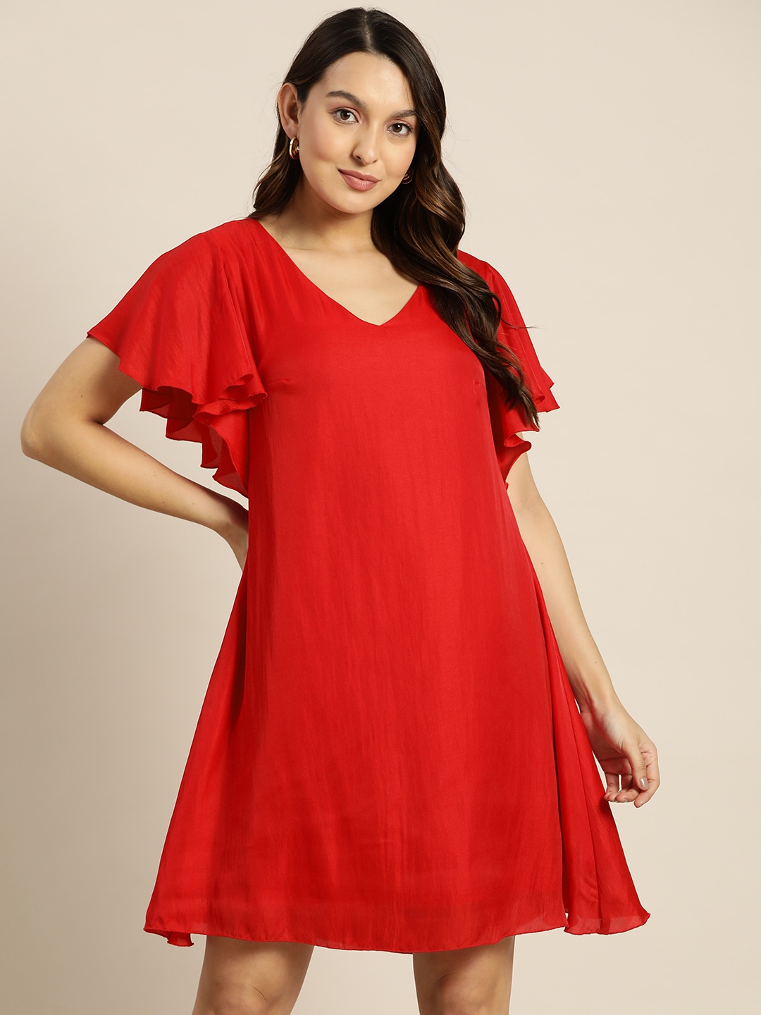 

Qurvii Georgette A-Line Dress, Red