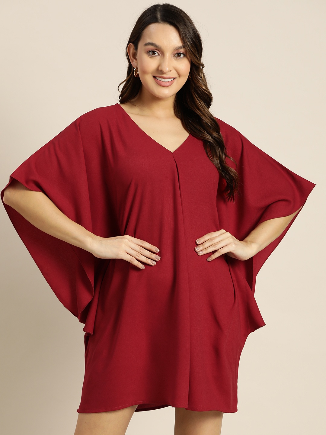 

Qurvii Maroon Crepe Kaftan Dress