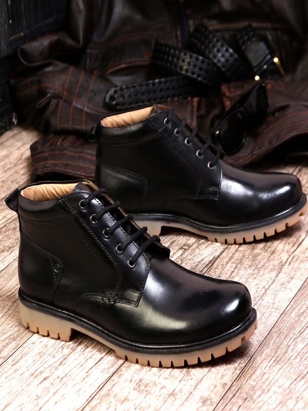 LOUIS STITCH Men Leather Biker Boots, Black - buy at the price of $48. ...