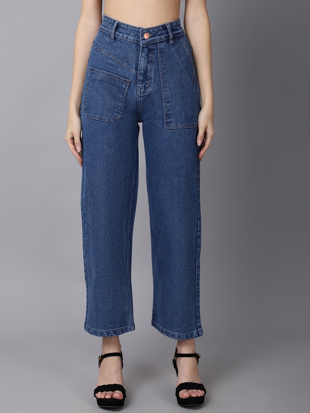 

River Of Design Jeans Women Boyfriend Fit Light Faded High-Rise Cotton Jeans, Blue