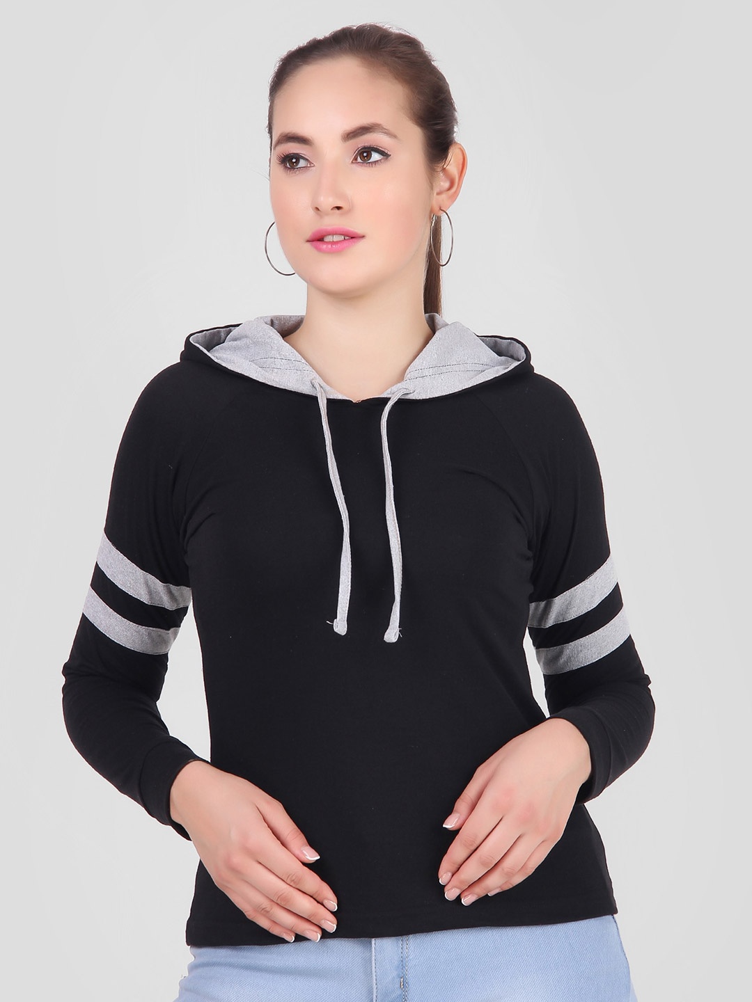 

DIAZ Women Hooded Cotton T-shirt, Black