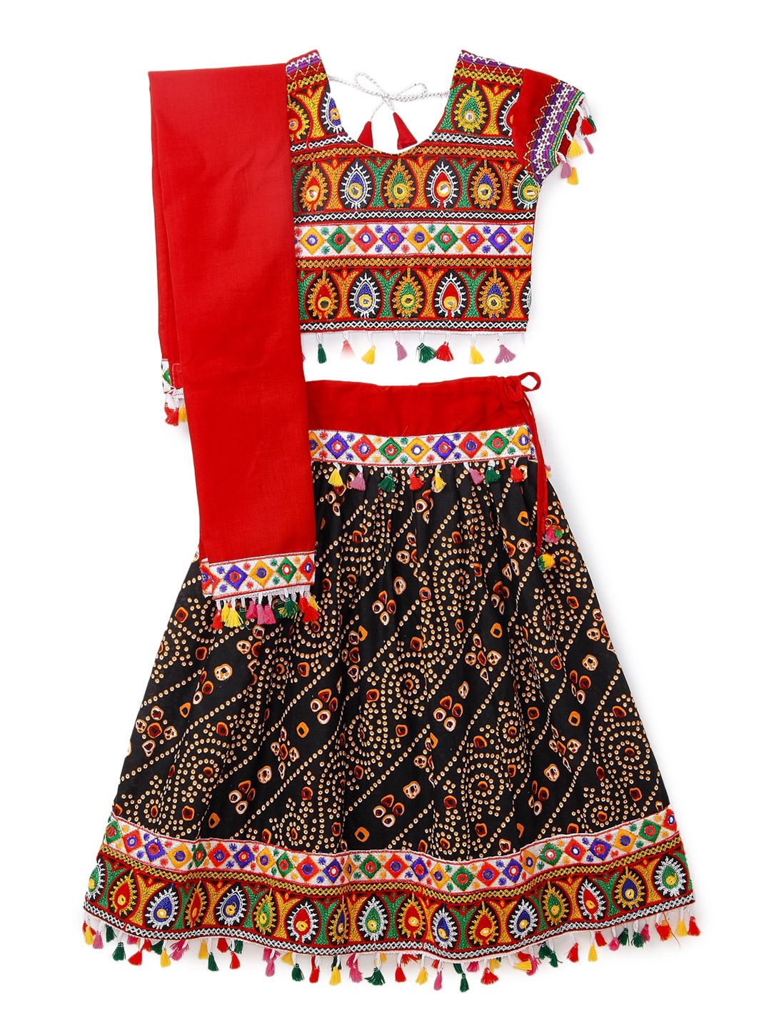 

BANJARA INDIA Girls Embroidered Ready to Wear Cotton Lehenga & Blouse With Dupatta, Black