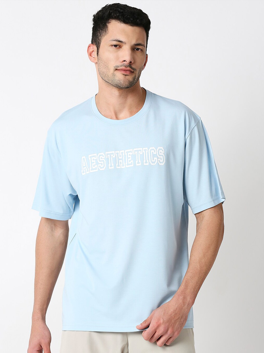 

AESTHETIC NATION Typography Printed Anti Odour Oversize T-shirt, Blue