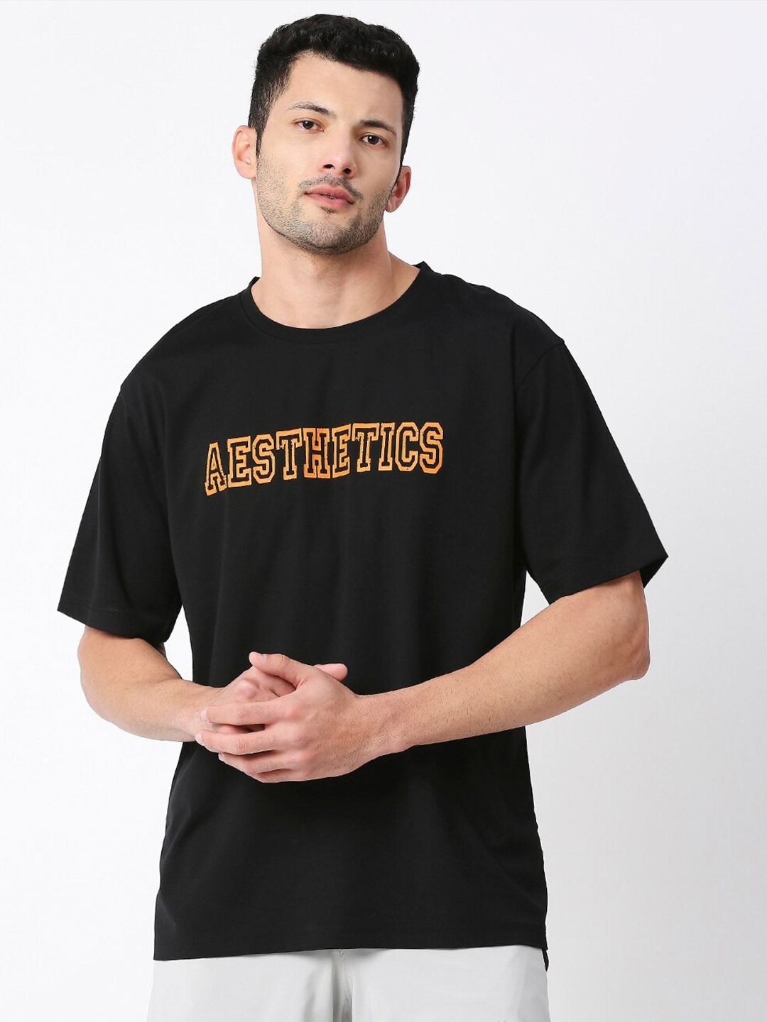 

AESTHETIC NATION Typography Printed Anti Odour Oversized T-shirt, Black