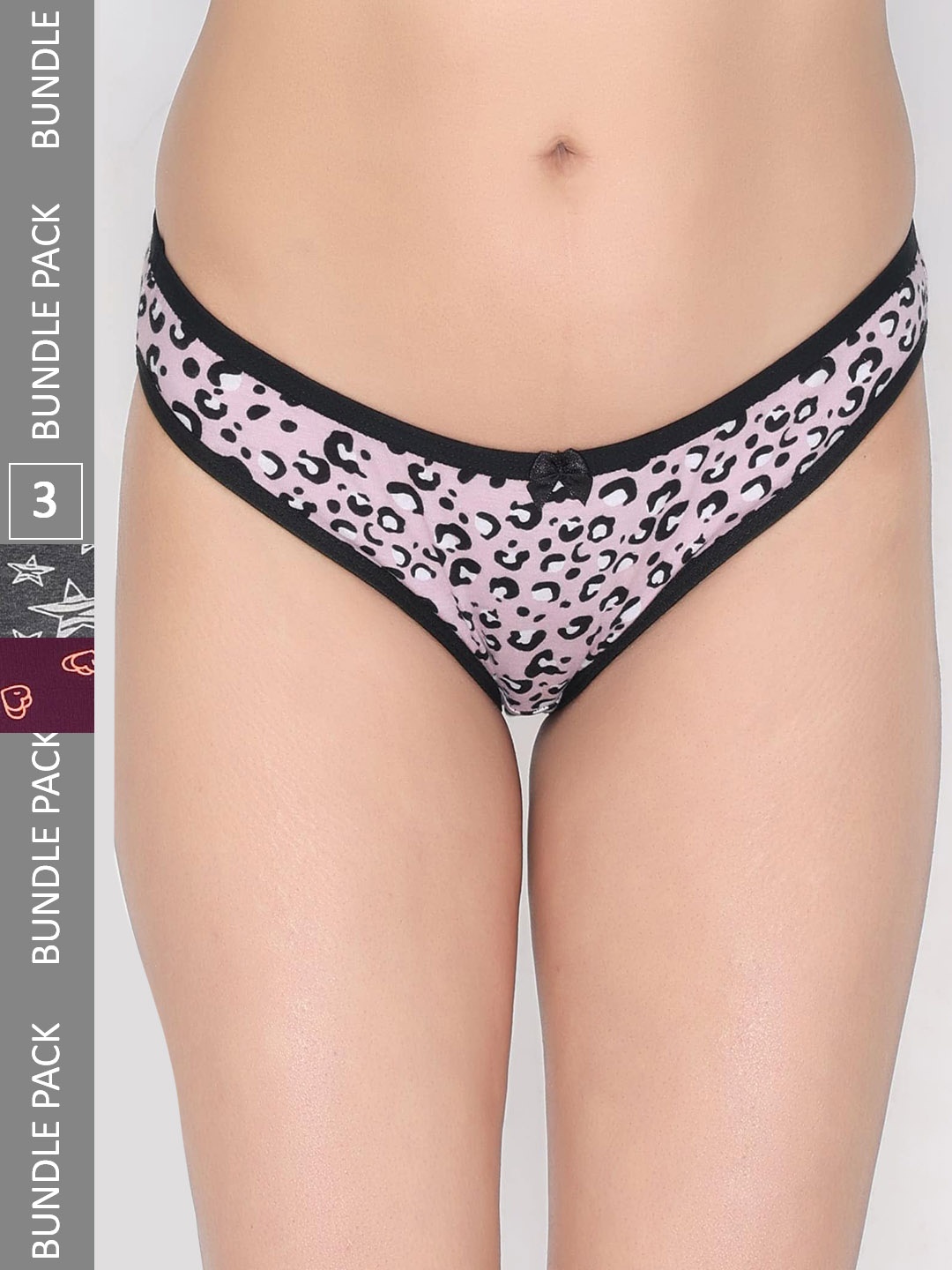 

Innocence Women Pack of 3 Conversational Printed Pure Cotton Bikini Briefs, Grey