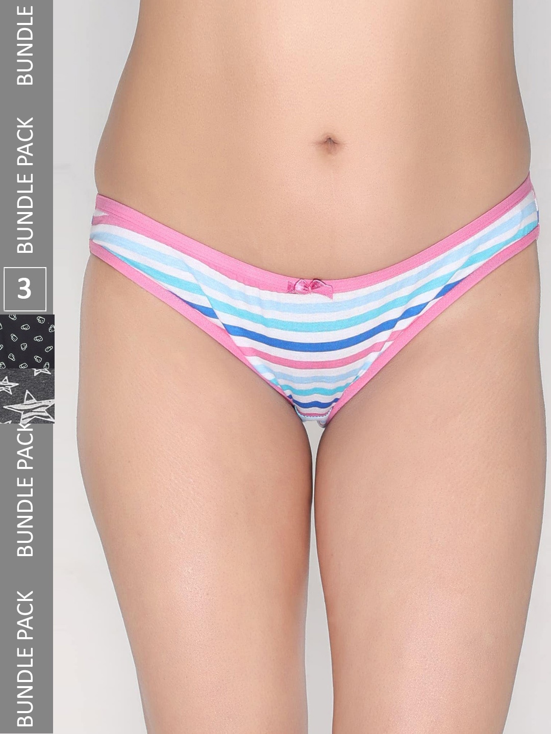 

Innocence Women Pack Of 3 Conversational Printed Cotton Bikini Briefs, Grey