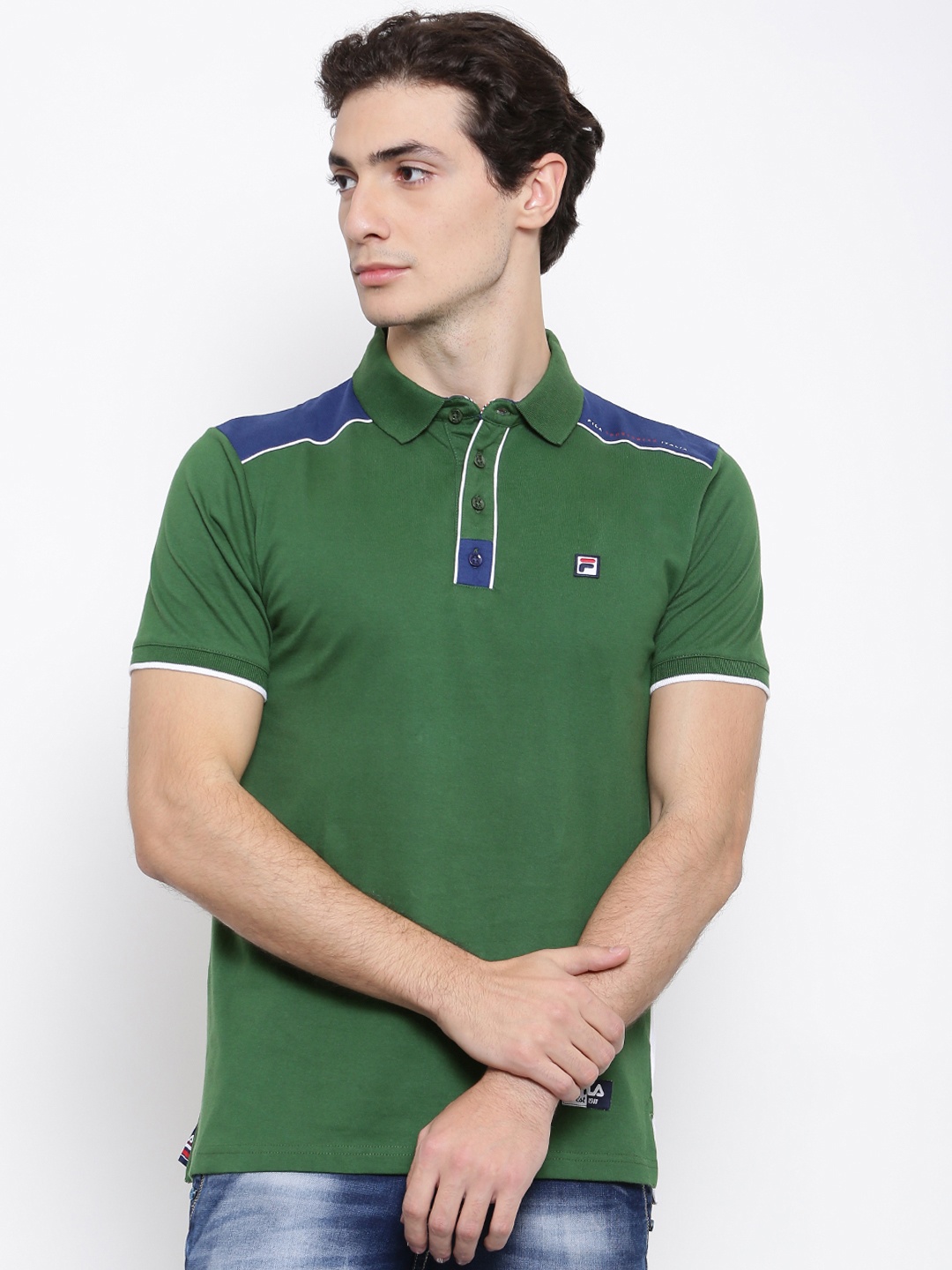 

FILA Men Green Solid Polo Collar Pure Cotton T-shirt