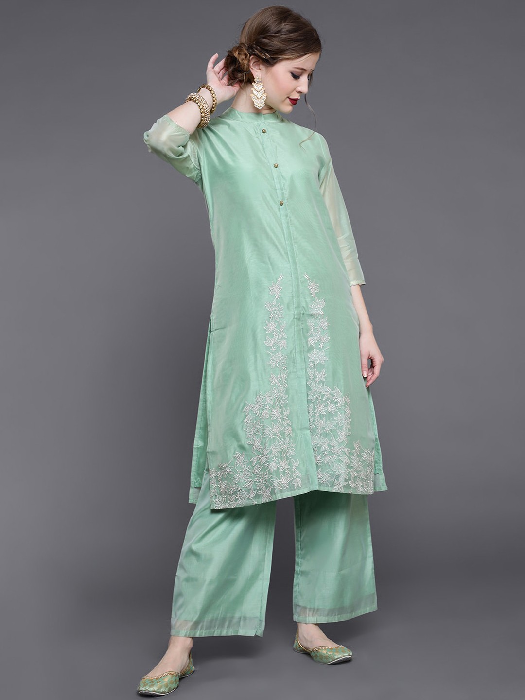 

saubhagya Women Ethnic Motifs Embroidered Kurta, Green