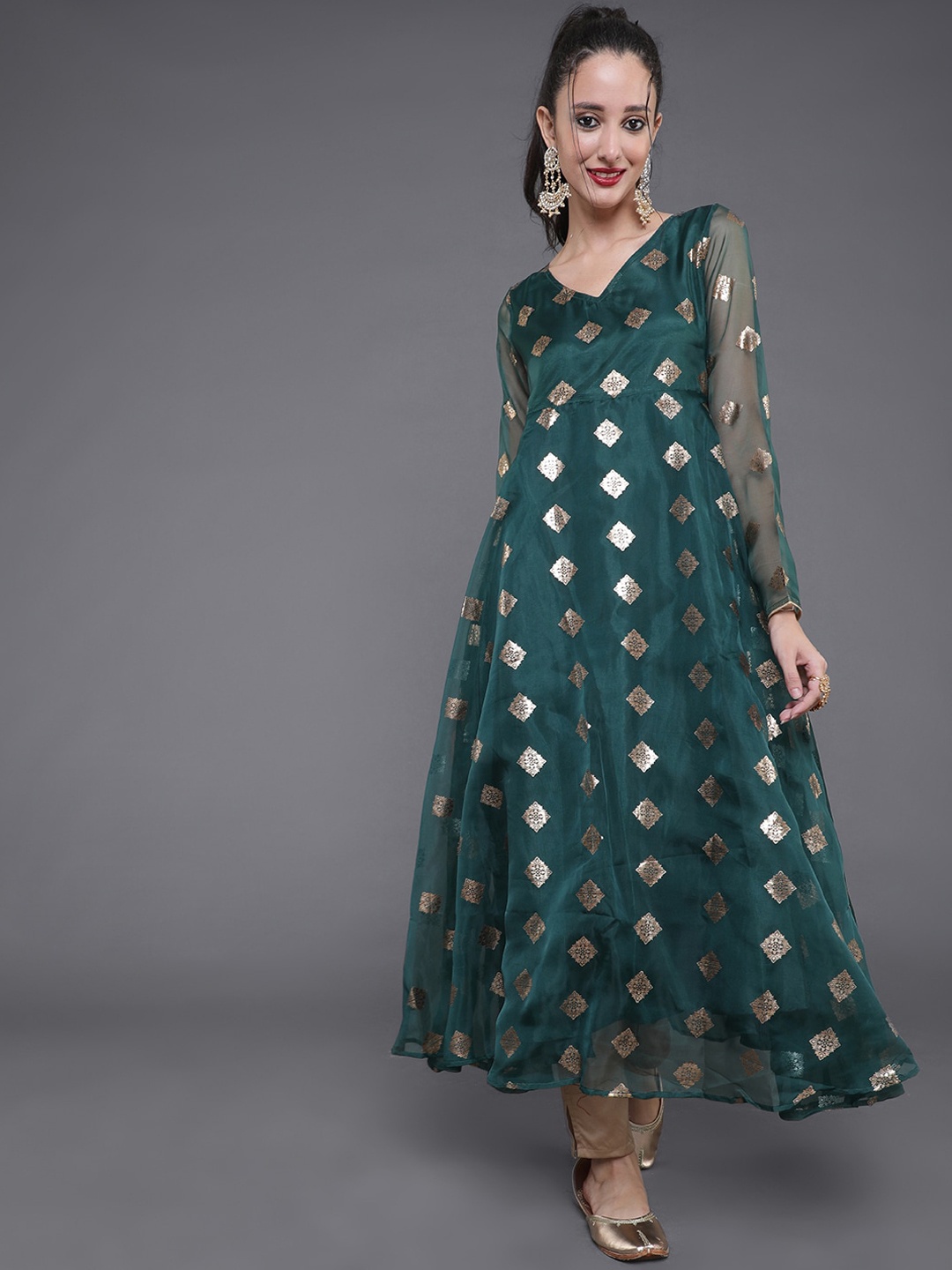 

saubhagya Women Ethnic Motifs Printed Anarkali Kurta, Green