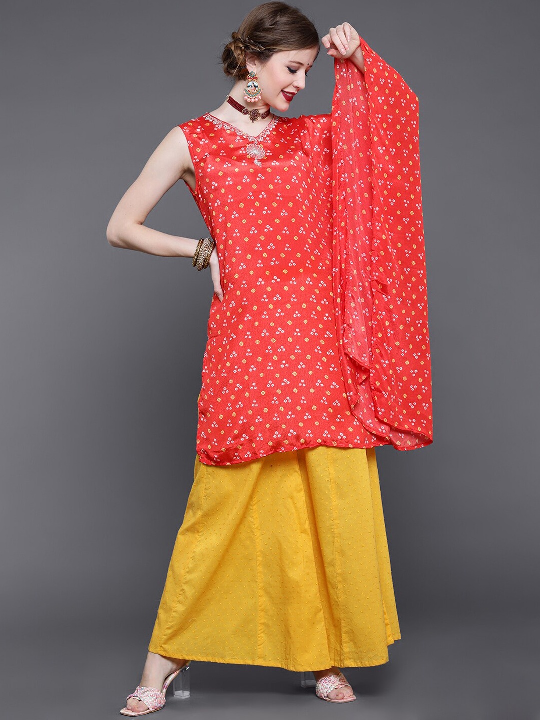 

saubhagya Women Bandhani Printed Kurta, Orange