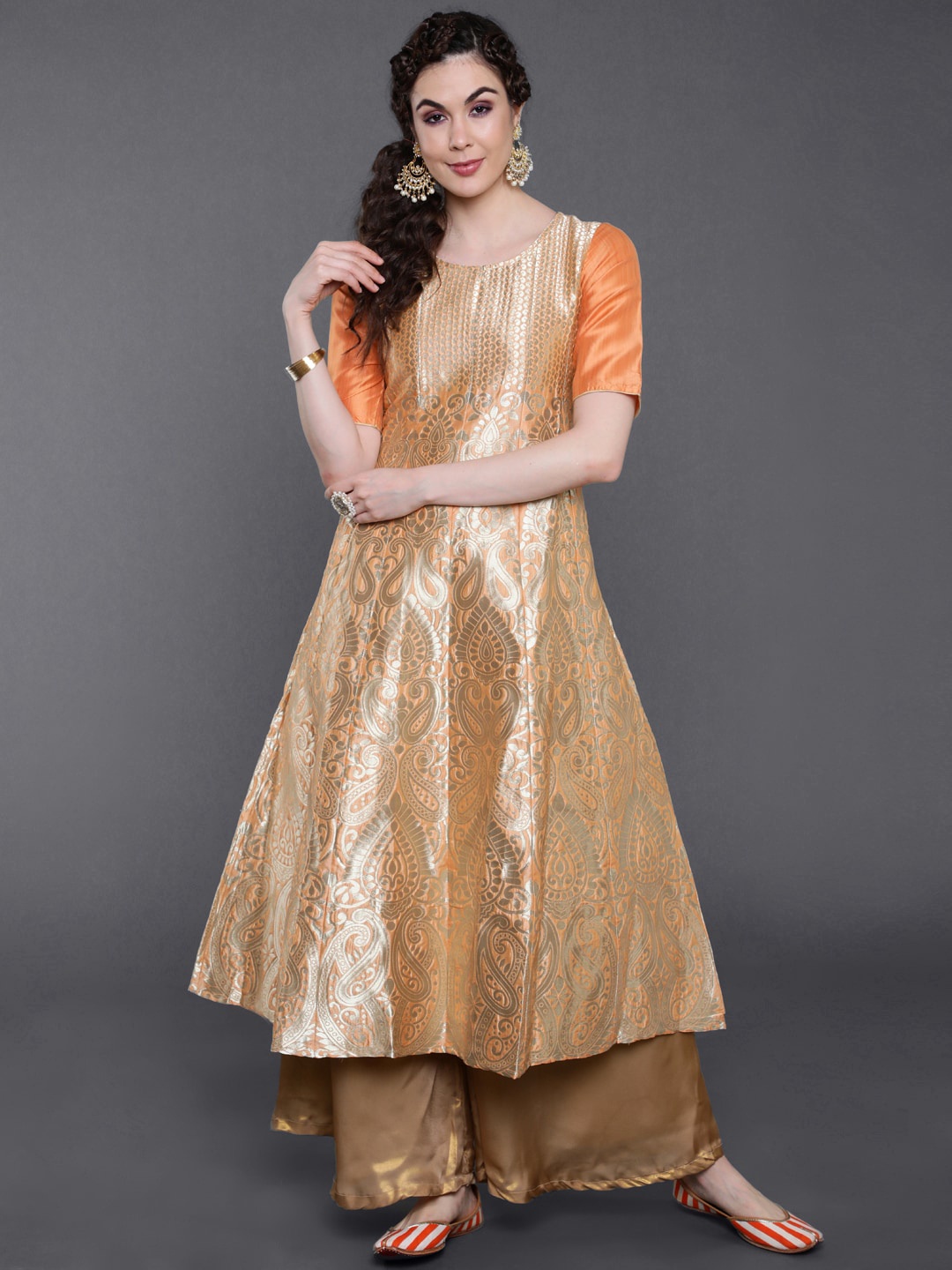 

saubhagya Women Ethnic Motifs Printed Anarkali Kurta, Orange