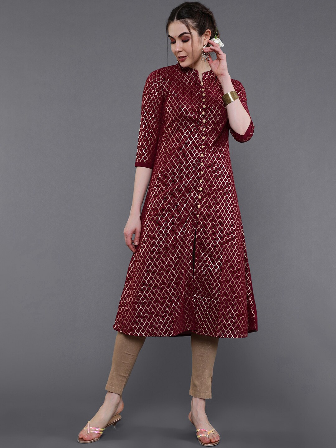 

saubhagya Women Geometric Printed Kurta, Maroon
