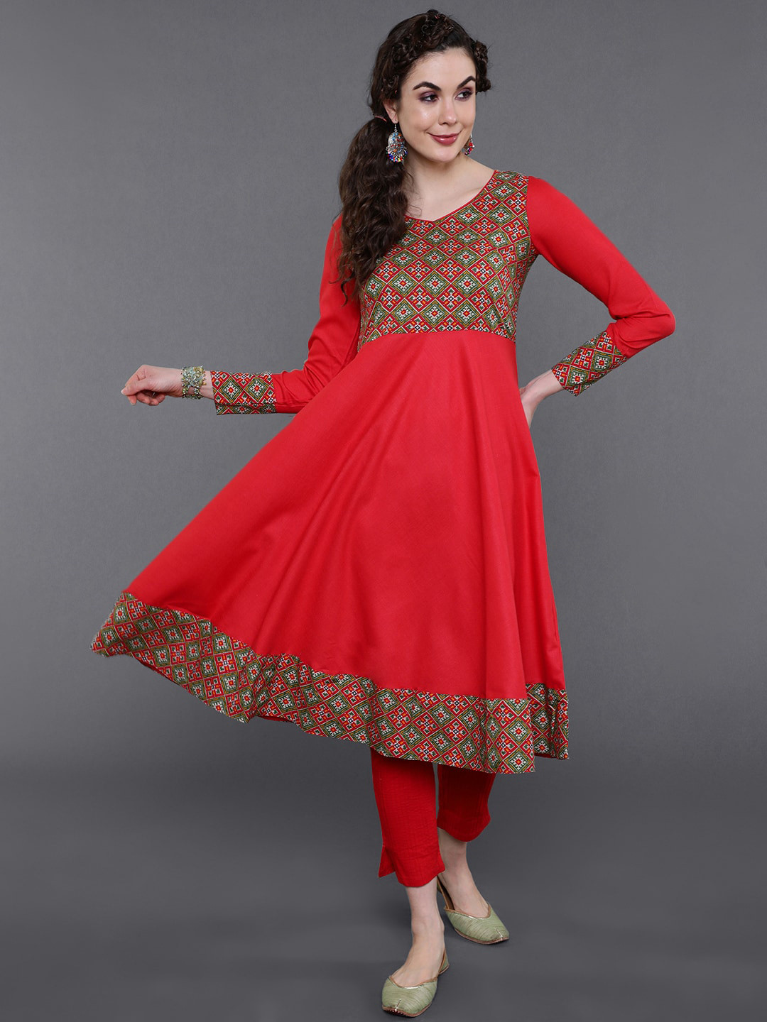 

saubhagya Women Ethnic Motifs Yoke Design Anarkali Kurta, Red